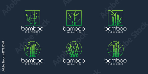 set of creative bamboo logo template. minimalist bamboo logotype with frame shape collection. © ulhaq_std