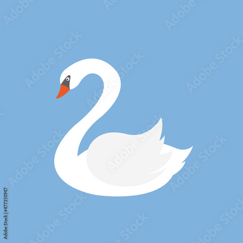 Cartoon swan isolated on blue background. Flat style. Vector illustration