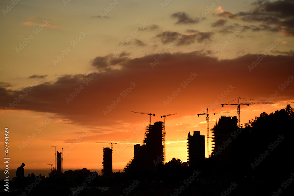 sunset over the city