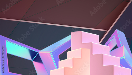 Abstract Background. Ladder and Business concept for Success with Origami Geometric Shape. copy space  digital  banner  website -3d Rendering