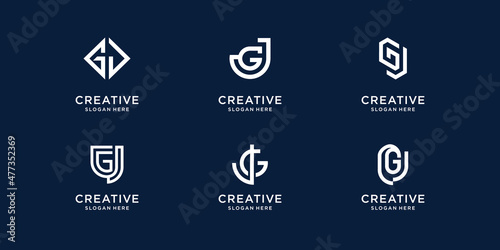 set of abstract letter j and letter g design inspiration monogram collection template.