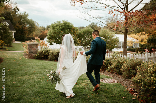 Bride and Groom in a garden 
