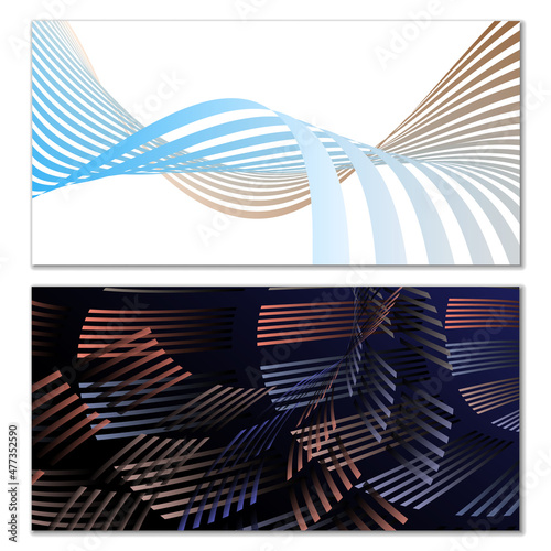 Wavy lines or ribbons. Multicolored striped gradient. Creative unusual background with abstract gradient wave lines for creating trendy banner, poster. Vector eps