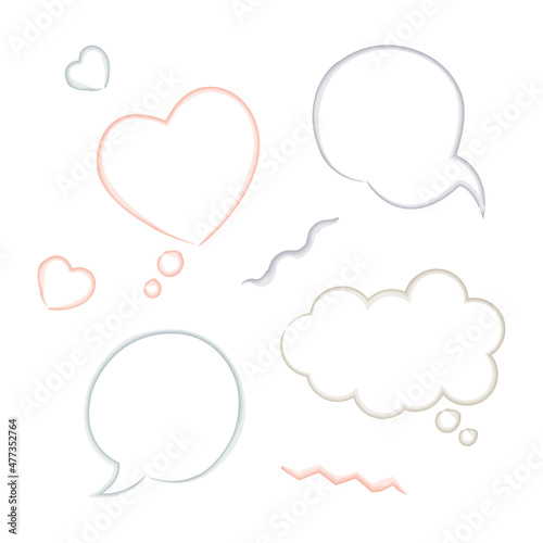 Empty speech bubbles set with watercolor outline. Vector illustration.