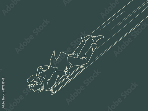 Businessman athlete goes down on a sled, speed active sports