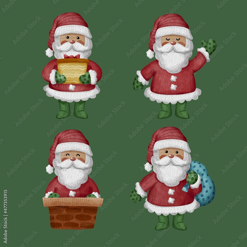 watercolor santa claus characters collection abstract design vector illustration