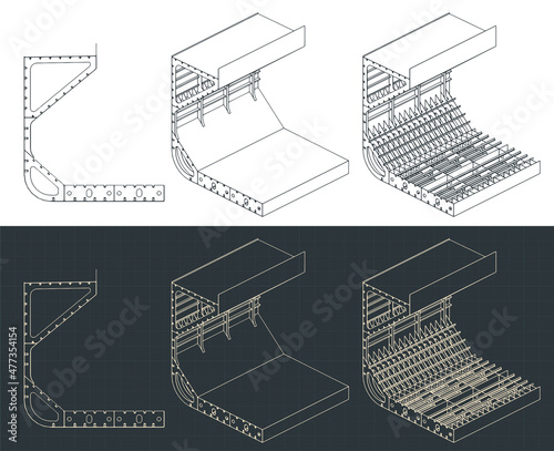 Middle section of a large cargo ship isometric blueprints