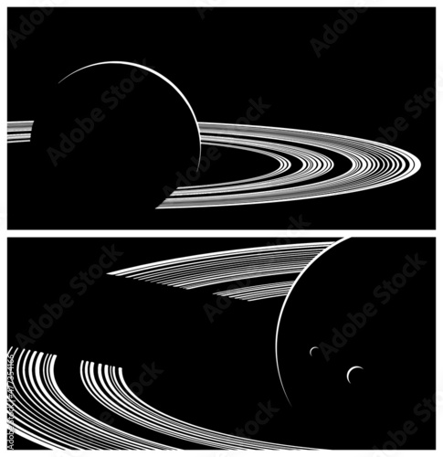 Planet with rings illustrations close up