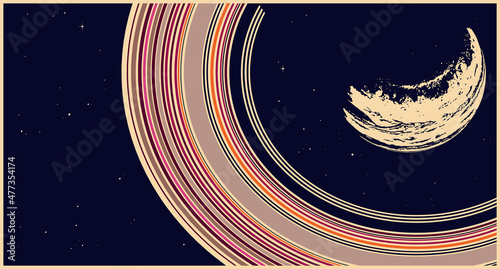 Planet with rings retro futurism style