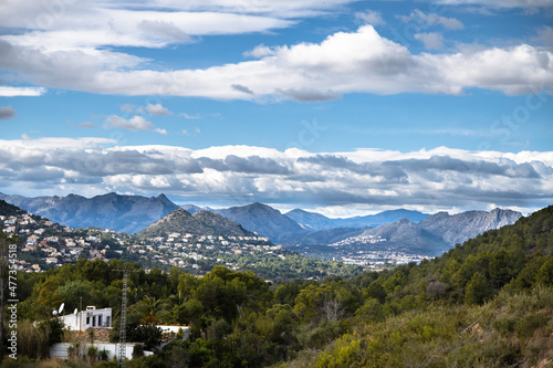 Landscape view of the mountains and clouds, beautiful nature of Montgo mountain, Spain