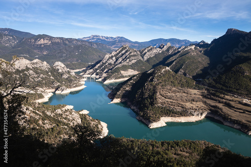 Landscape of Llosa del Cavall reservoir in the winter, mountain view from Santuario de Lord, Lleida, Catalonia photo