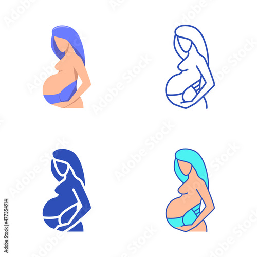 Maternity support belt icon set in flat and line style