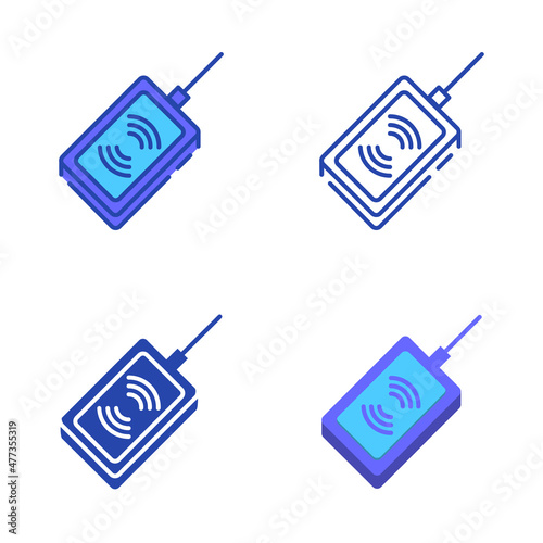 Electronic RFID or barcode scanner icon set in flat and line style