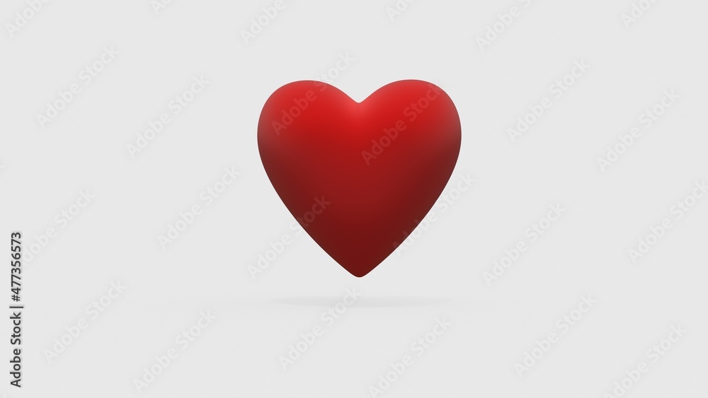 matte soft red heart isolated on white. 3d illustration