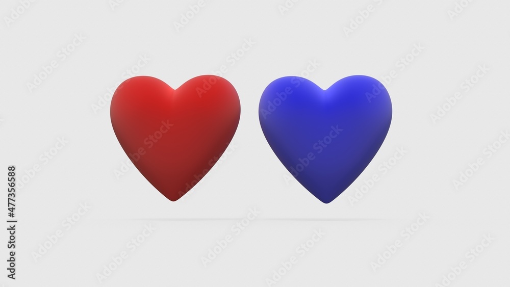 matte soft deep blue and red heart isolated on white. 3d illustration matte soft deep blue and red heart isolated on white. 3d illustration