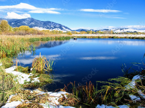Pond by the Bridger Mountains in Winter photo