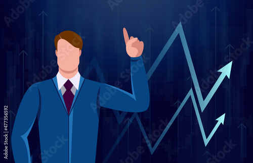 A man in a suit against the background of the graphic. Background for business presentation