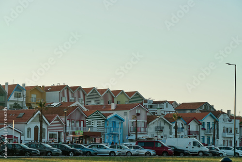 Colorful houses called palheiros in the fisherman village of Costa Nova
