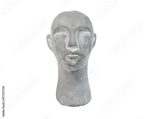 Stone statue of face isolated on white background. Head  bust from gypsum.