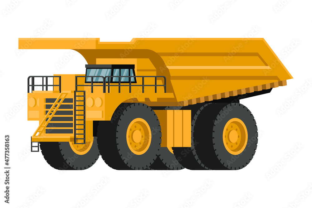 3d yellow mining truck heavy machinery background