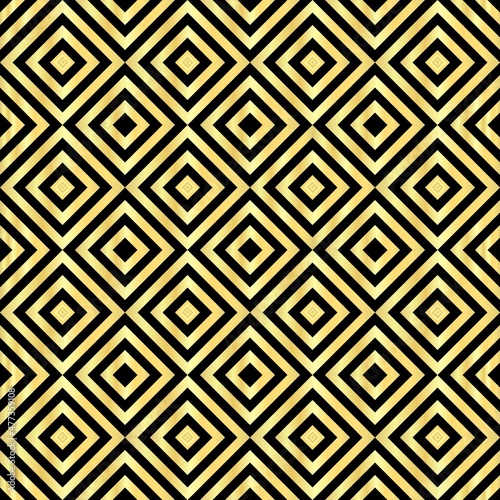 Gold abstract geometric diagonal square seamless pattern on the black background. Vector illustration.