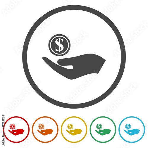 Money with Hand icon isolated on white background, color set