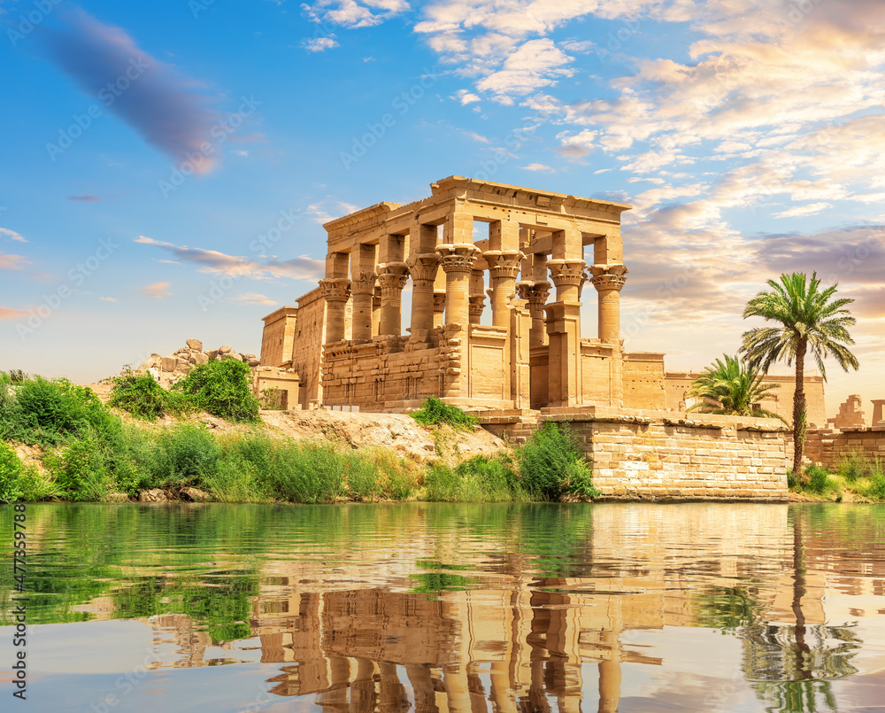 Trajan's Kiosk or the Pharaoh's Bed of the Philae Temple, view from the Nile, Aswan, Egypt