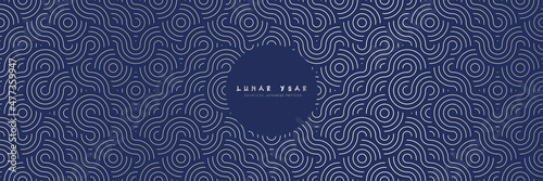 Japanese seamless pattern in oriental geometric traditional style. 3d premium ornament for lunar chinese new year decoration. Silver and blue abstract asian vector creative motif. Vintage tiger.