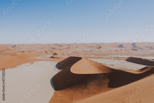 Aerial view of Dune 45 and Deadvlei at Sossusvlei, Namibia. photo