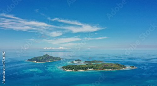 Aerial view of the Ste. Anne Marine National Park, Seychelles.