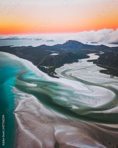 Aerial view of the Whitehaven beach in the Whitsundays, Queensland, Australia.