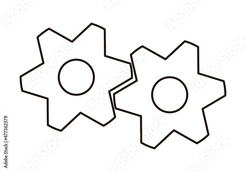 Icono negro de engranaje en fondo blanco.