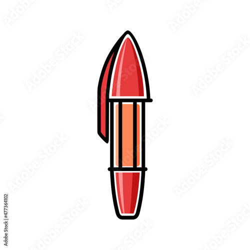 Ballpoint red pen for writing, color isolated illustration with black outline on white background. Vector graphics