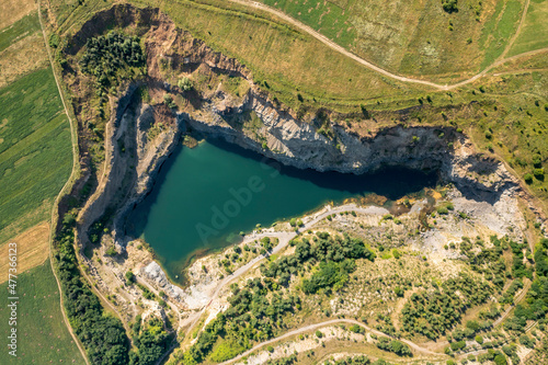 Aerial view of Lacul de Smarald, Racos, Brasov county, Romania. photo