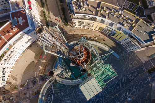 Lisbon, Portugal - February 2021: Aerial view of Chamine da Refinaria, (Galp Tower) in Lisbon downtown, Portugal. photo