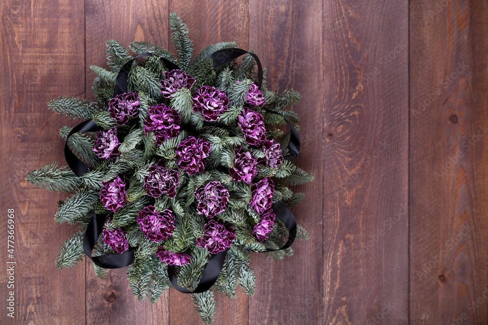 Flower arrangement for funerals, churches, coffins, graves, dark flowers Flower arrangement for funerals, churches, coffins, graves, dark flowers
