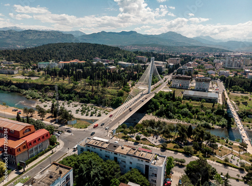 Aerial view of Millennium Bridge, Podgorica, Montenegro. photo