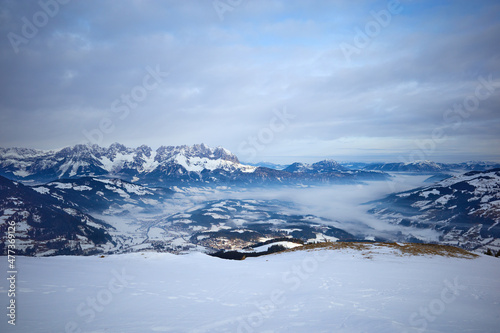 Kitzb  hel surrounded by mountains from Hahnenkamm  Tirol  Austria