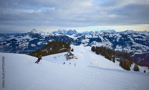 Ski slope at Hahnenkamm next to Kitzbühel, Tirol, Austria