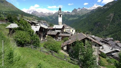 Idyllic sight in the beautiful village of Antagnod in the Ayas Valley, Aosta Valley, Italy. photo