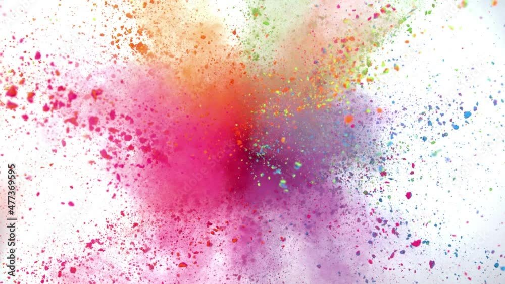 Super slow motion of colored powder explosion isolated on white background. Speed ramp effect. Filmed on high speed cinema camera, 1000fps.