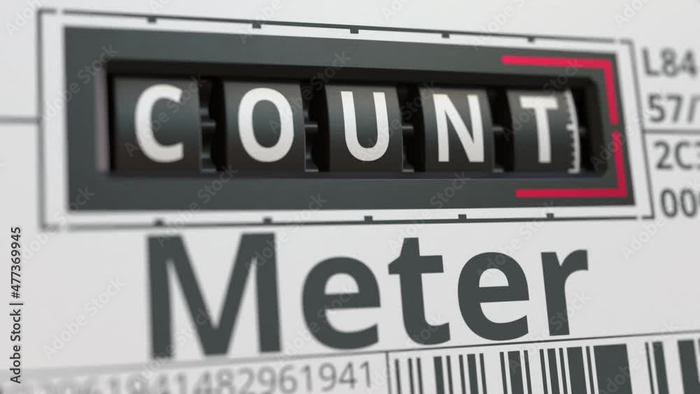 Analog counter or meter with COUNT text. Conceptual 3D animation Analog counter or meter with COUNT text. Conceptual 3D animation