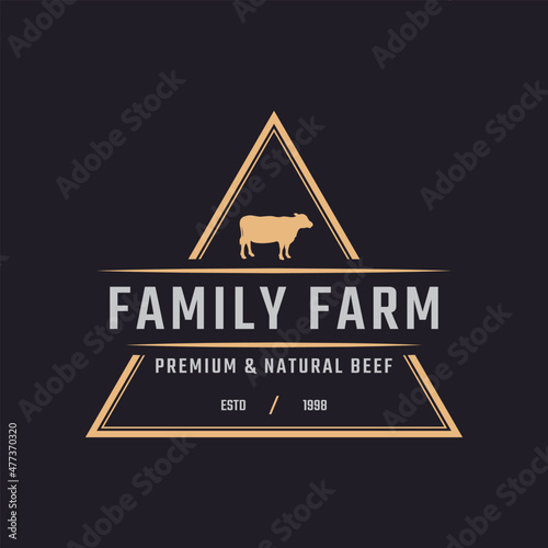Classic Vintage Retro Label Badge Emblem Cattle, Angus, Beef Family Farm Logo Design Inspiration
