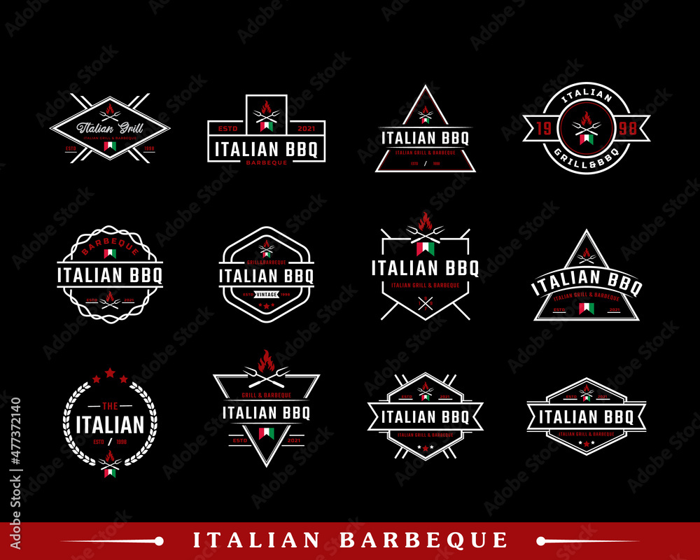 Set of Classic Vintage Retro Label Badge Emblem Italian Grill Barbeque Logo Design Inspiration