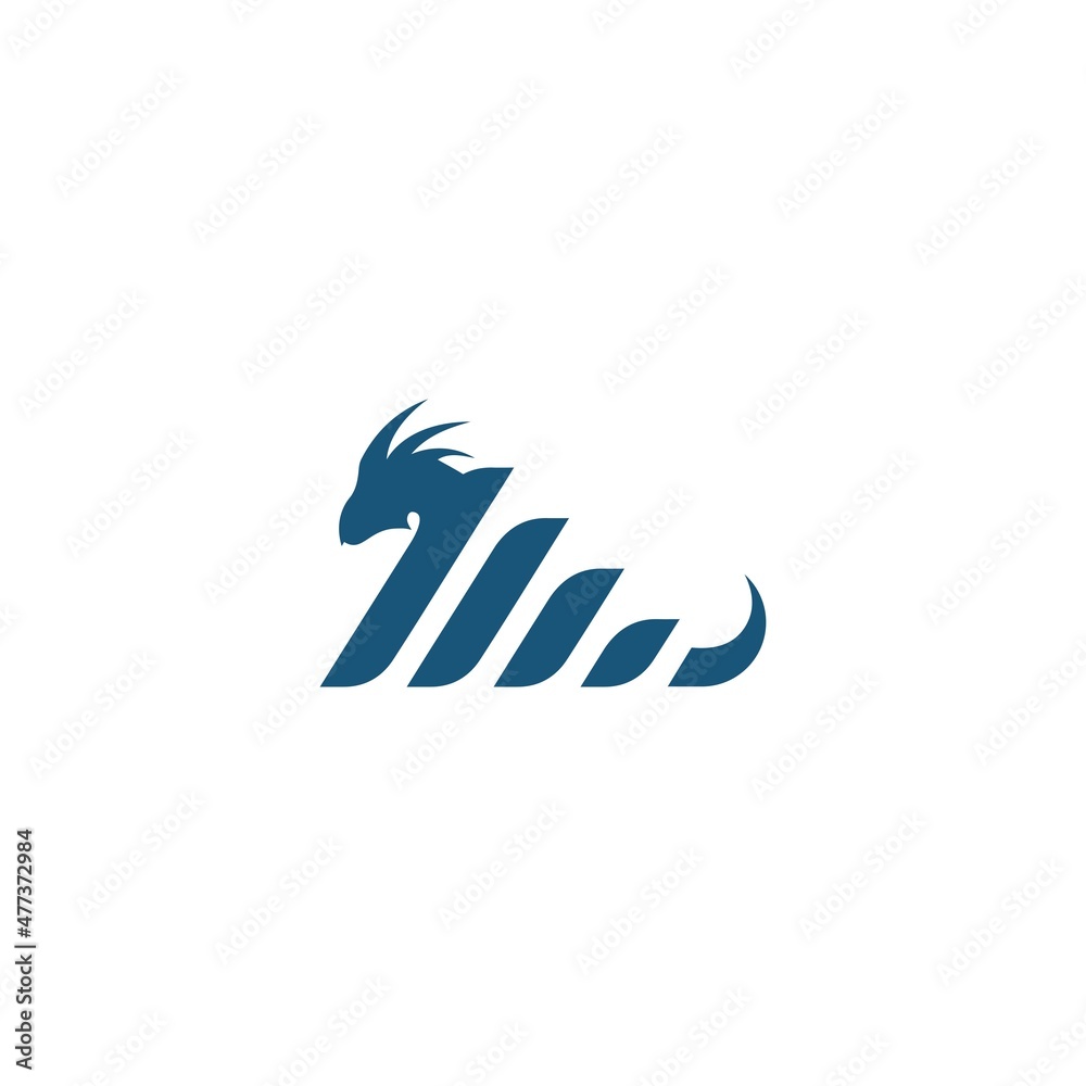 Simple blue dragon line logo design with four strip line Simple blue dragon line logo design with four strip line