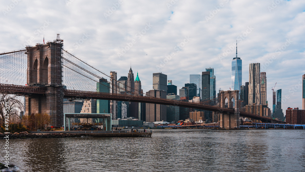Brooklyn bridge view with Manhattan, New York City