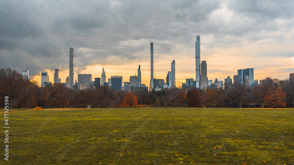 Manhattan view from Central Park, sunset