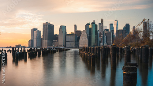beautiful sunset in Manhattan, New York city with skylines