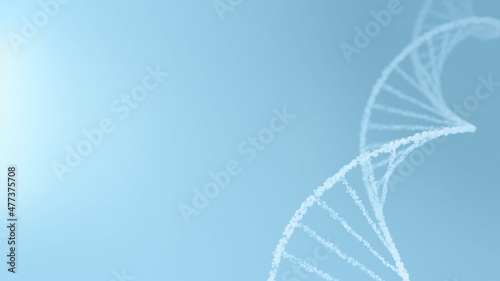 Full-Frame cosmetic water bubble DNA and mRNA with cell droplets. Creative concept 3D illustration of white helix on futuristic blue gradient medical display presentation background with copy space.
