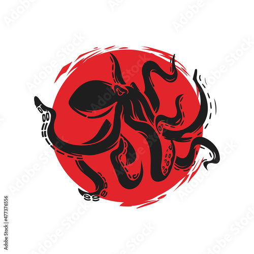 vector illustration of an octopus with a red circle